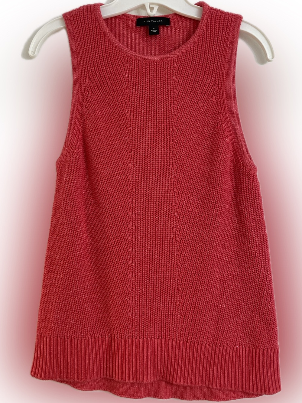 Ann Taylor Coral Sleeveless Ribbed Knit Tank
